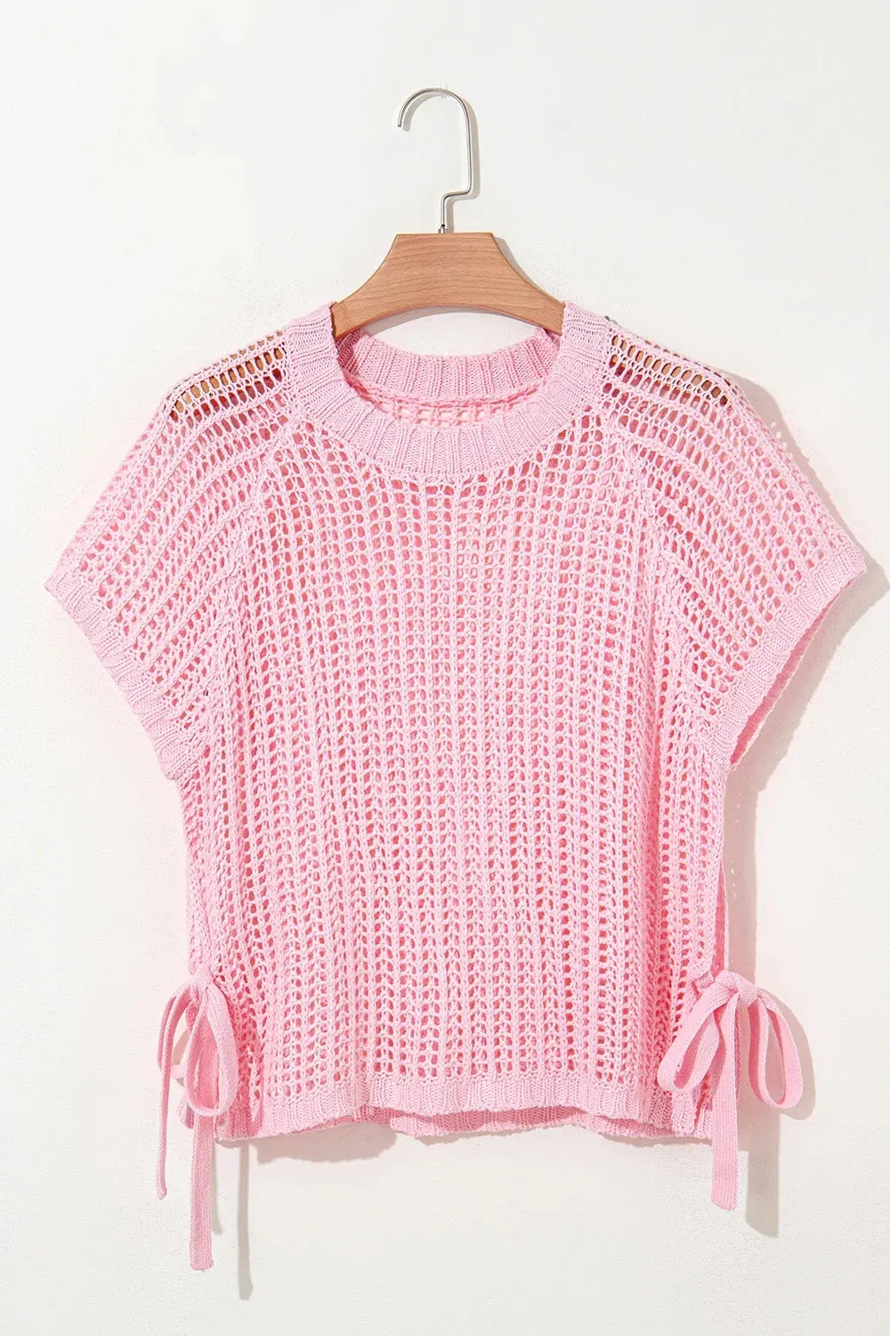 Hollow-out Crochet Side Tied Short Sleeve Knit Cover Up sold by Charming Charlie product image thumbnail 5