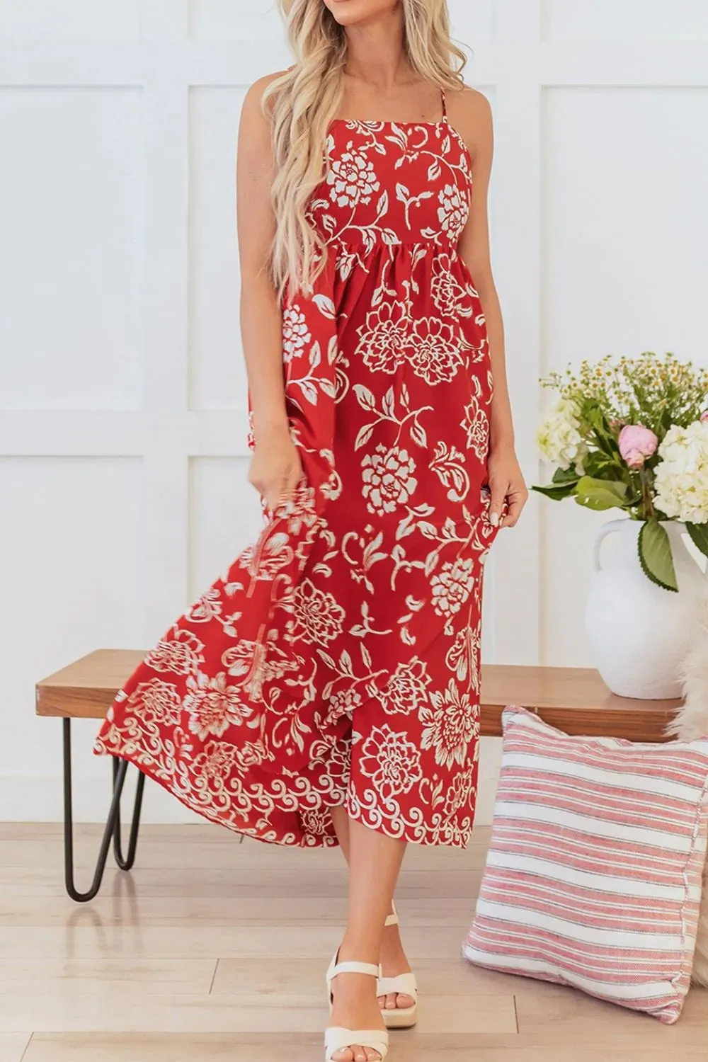 Floral Printed Spaghetti Strap Empire Waist Maxi Dress sold by Charming Charlie product image thumbnail 4