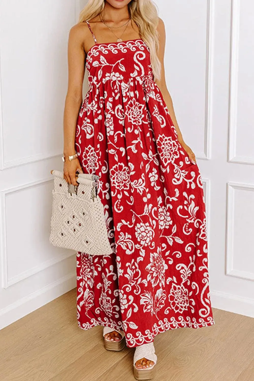 Floral Printed Spaghetti Strap Empire Waist Maxi Dress sold by Charming Charlie