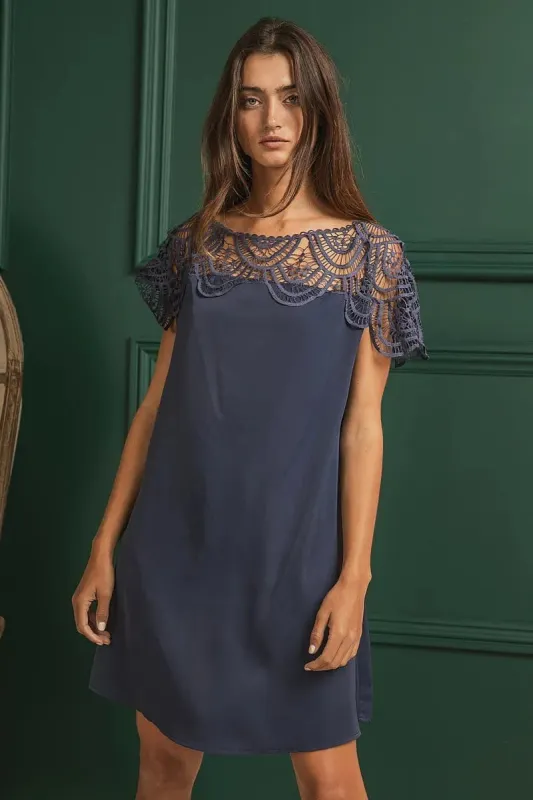 BiBi Crochet Lace Yoke Detailed Wrinkled Dress sold by Charming Charlie