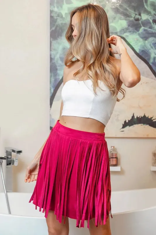 BiBi Fringe Detailed Suede Skirt sold by Charming Charlie