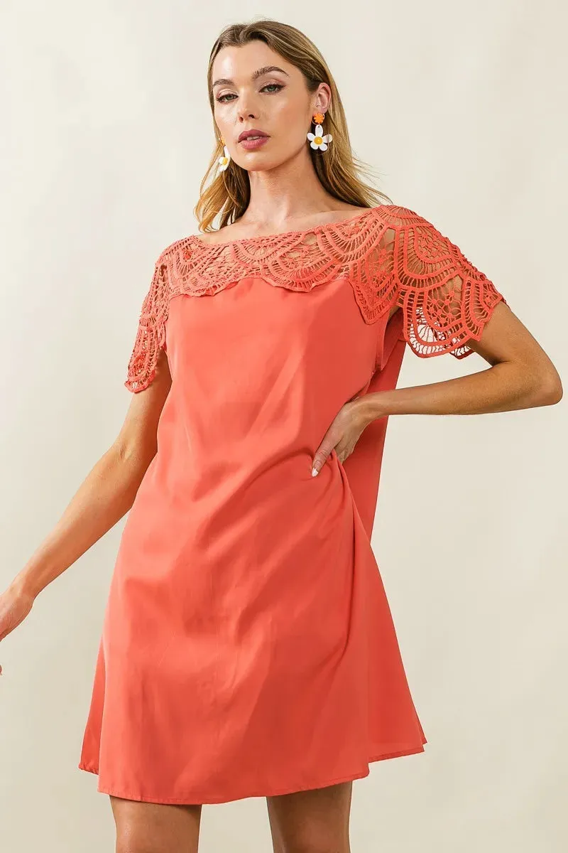 BiBi Crochet Lace Yoke Detailed Wrinkled Dress sold by Charming Charlie product image thumbnail 4