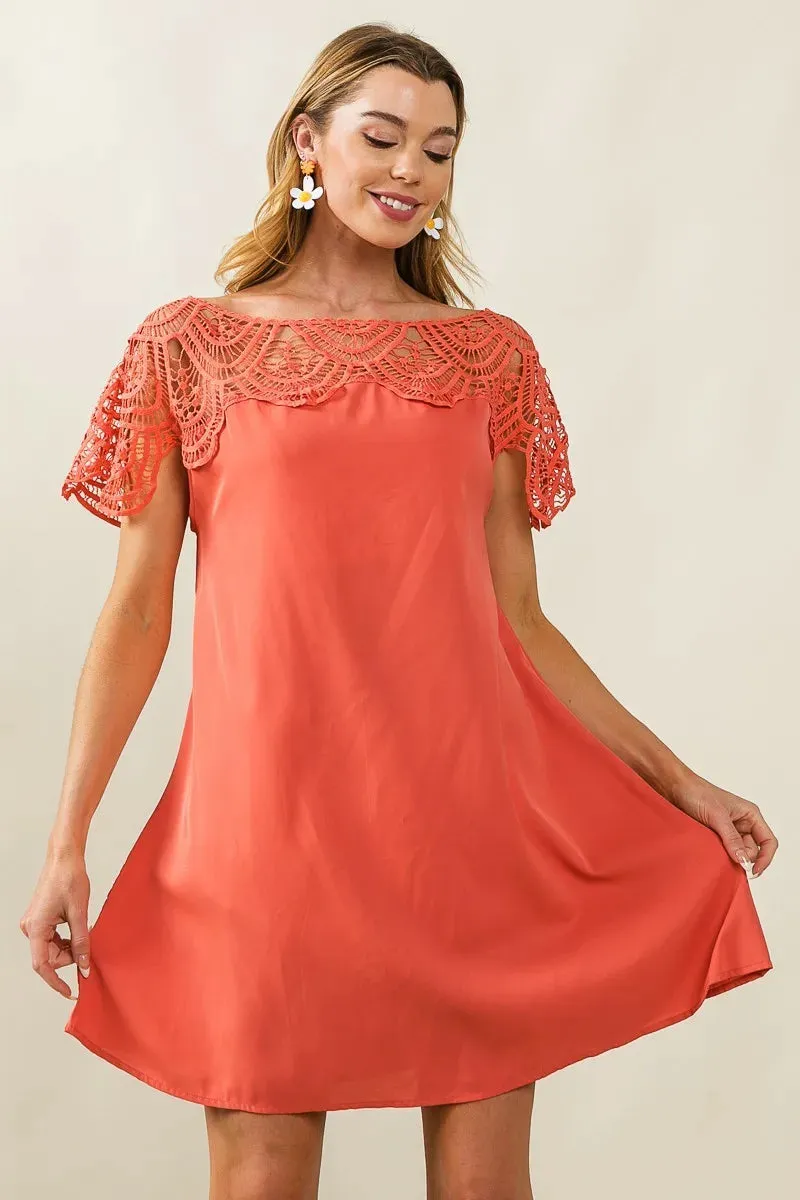 BiBi Crochet Lace Yoke Detailed Wrinkled Dress sold by Charming Charlie product image thumbnail 3