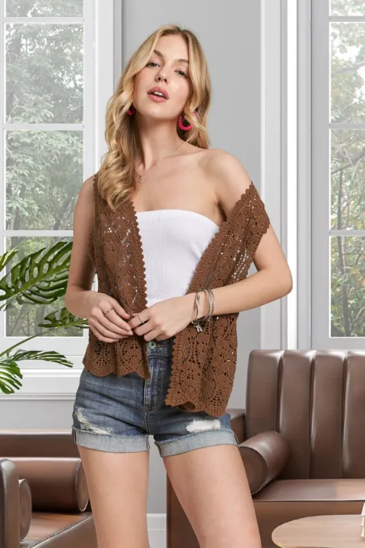 ADORA Crochet Vest With Scallop Hem sold by Charming Charlie