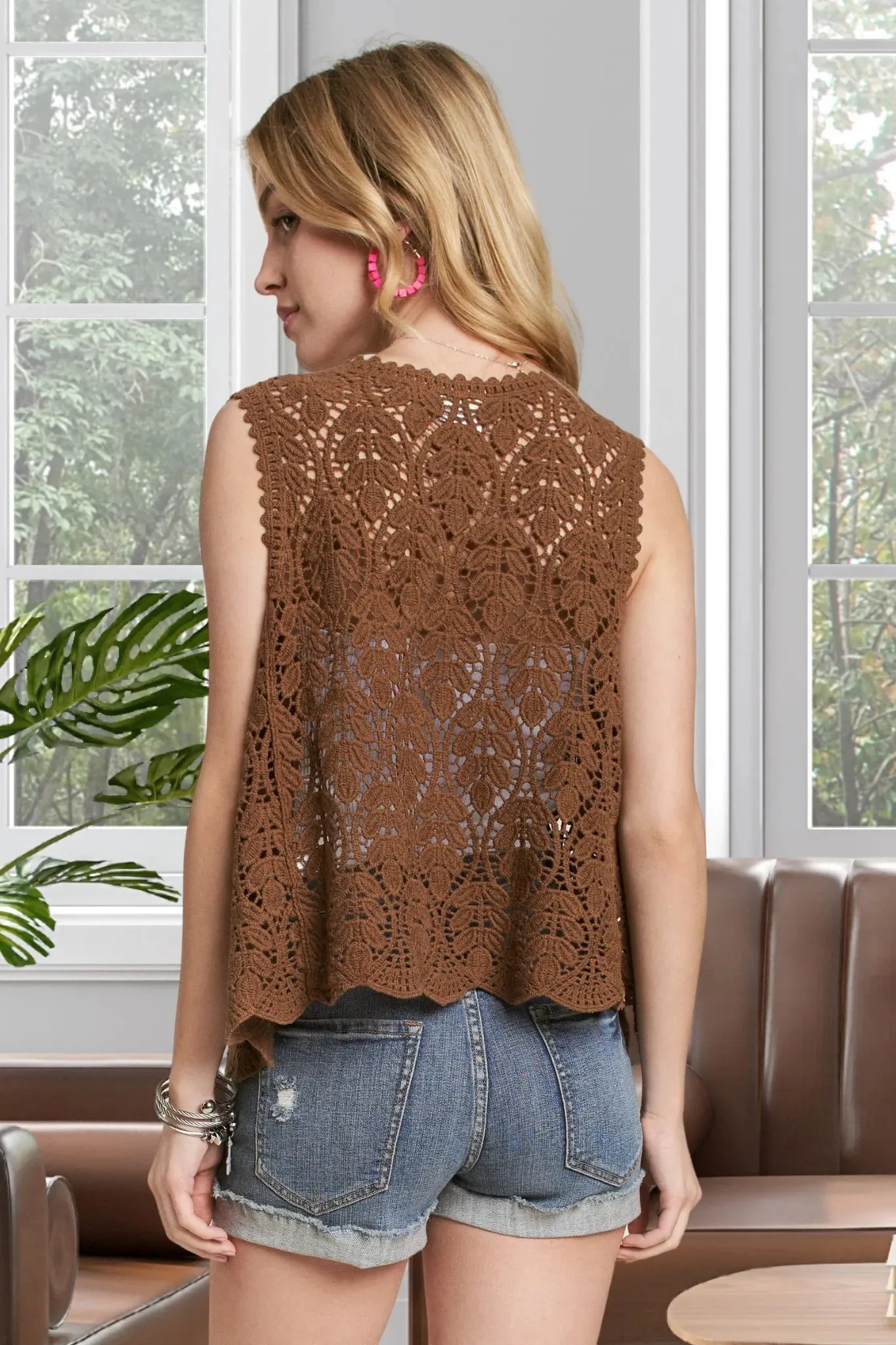 ADORA Crochet Vest With Scallop Hem sold by Charming Charlie product image thumbnail 3