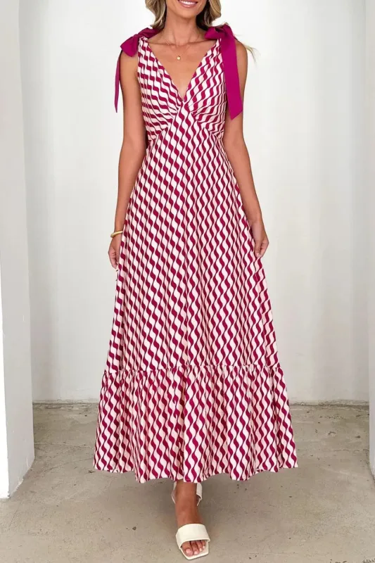 Printed V-Neck Tie Shoulder Midi Cami Dress sold by Charming Charlie