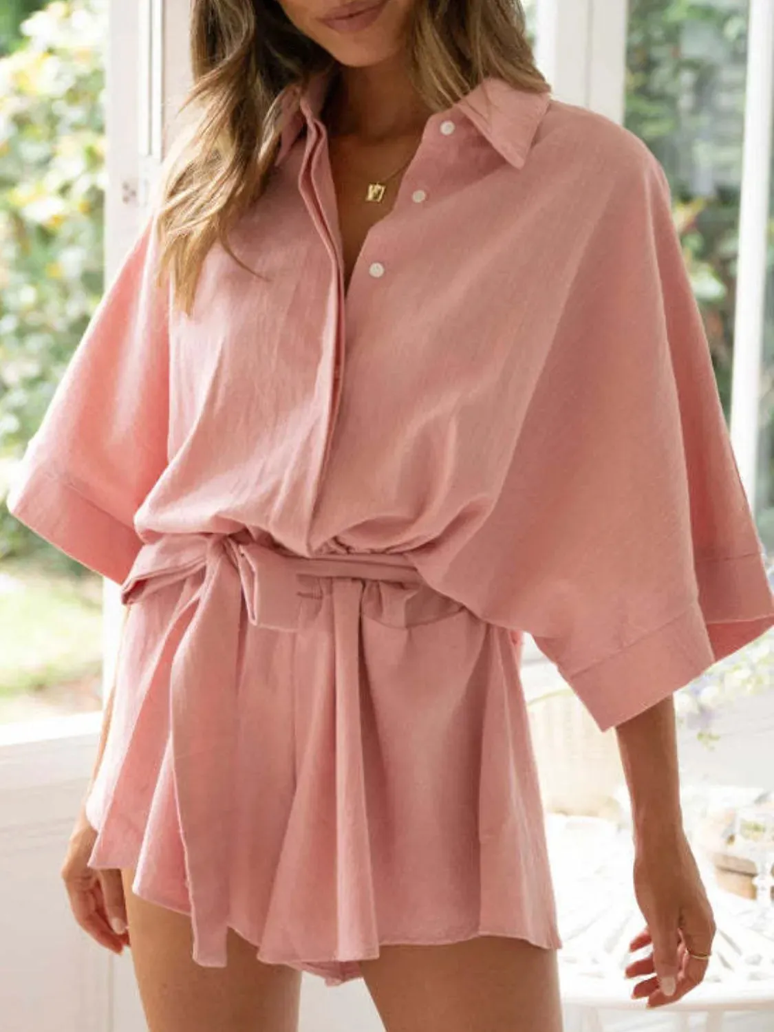 Collared Neck Half Sleeve Romper sold by Charming Charlie product image thumbnail 2