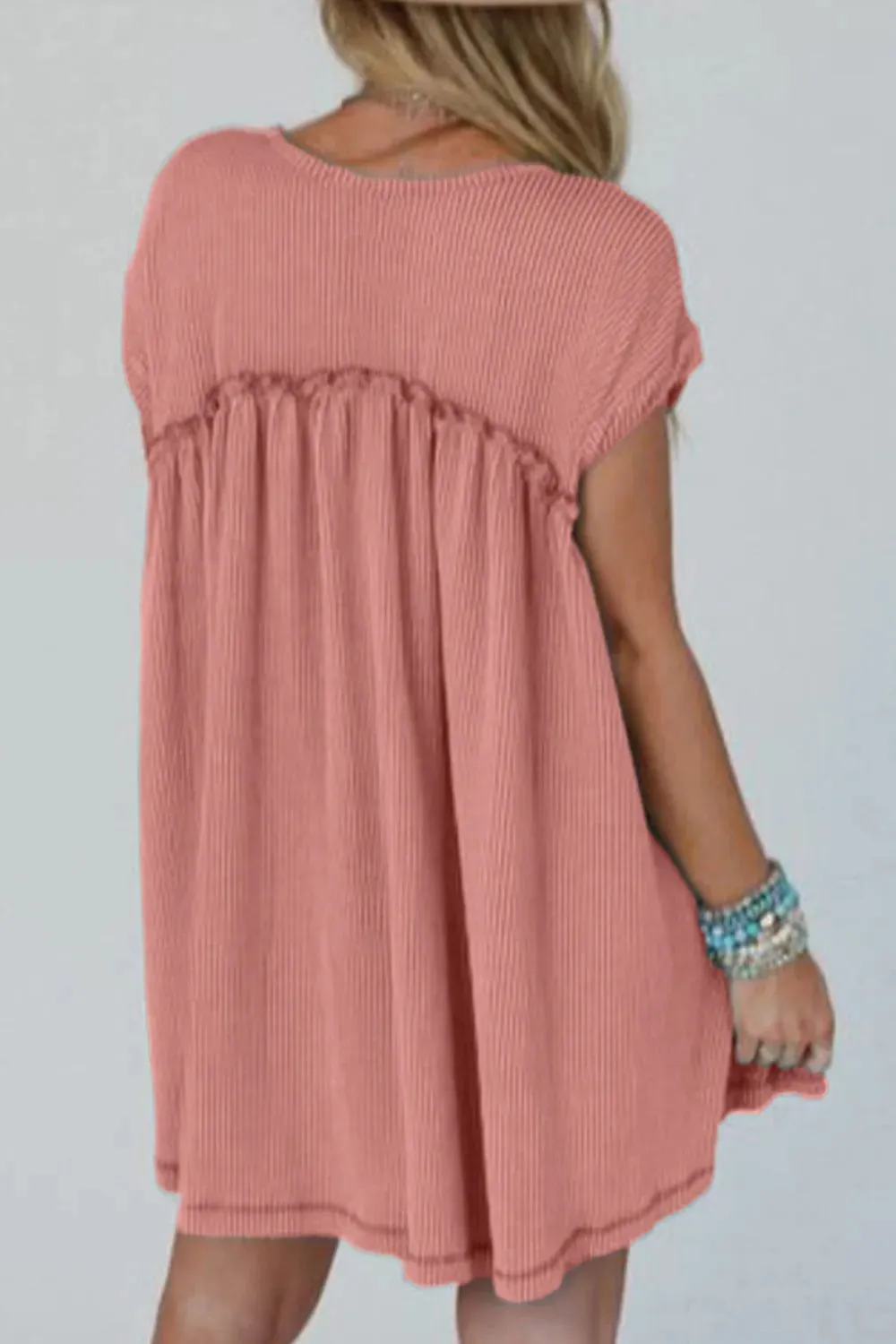 Corded Knit Textured Patched Pocket Frilled Swing Mini Dress with Pockets sold by Charming Charlie product image thumbnail 2