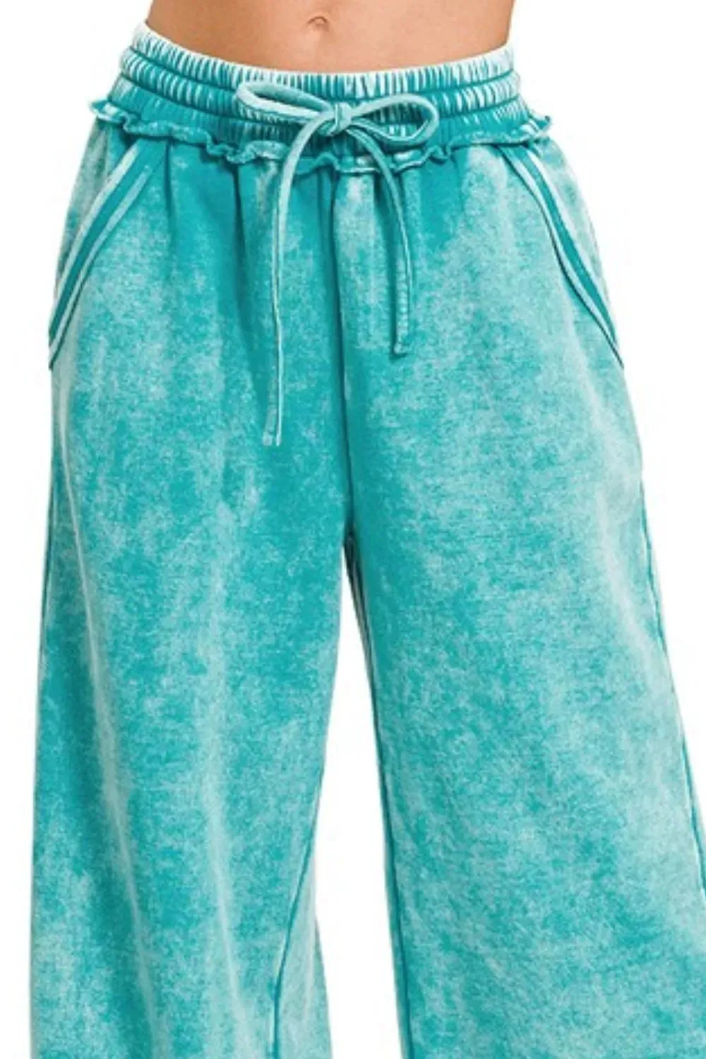Zenana Acid Wash Fleece Palazzo Sweatpants with Pockets sold by Charming Charlie product image thumbnail 2