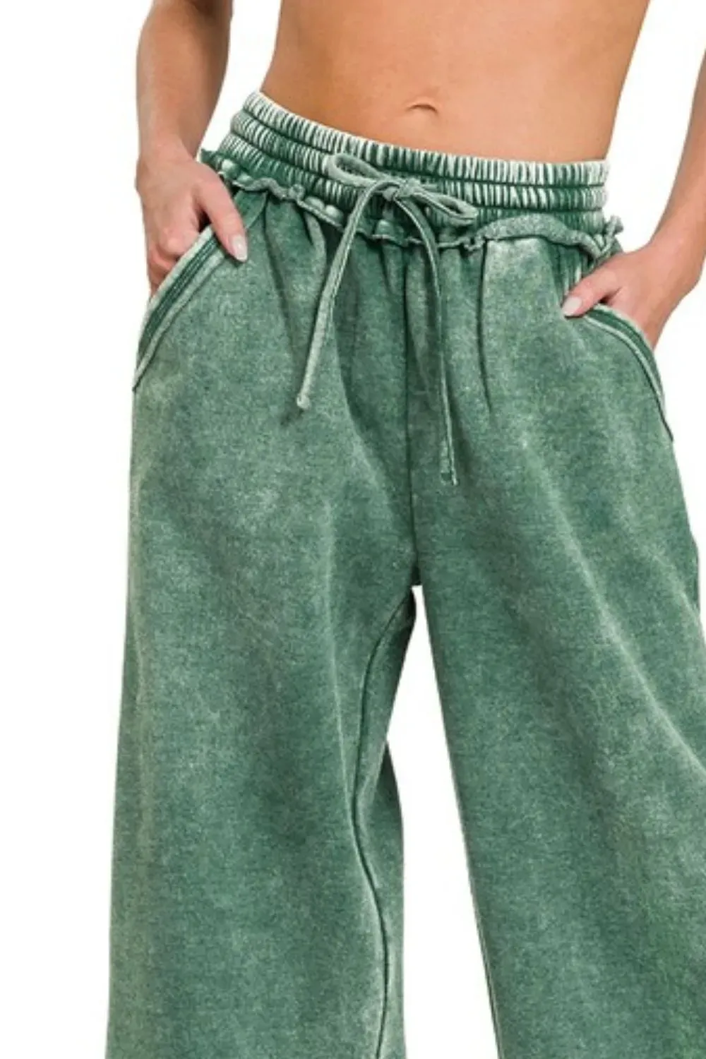 Zenana Acid Wash Fleece Palazzo Sweatpants with Pockets sold by Charming Charlie product image thumbnail 2