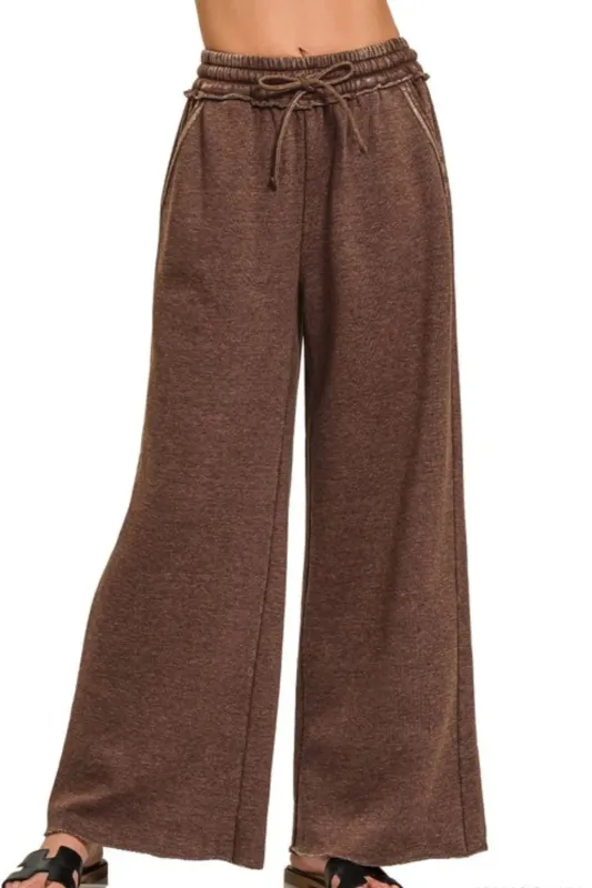 Zenana Acid Wash Fleece Palazzo Sweatpants with Pockets sold by Charming Charlie