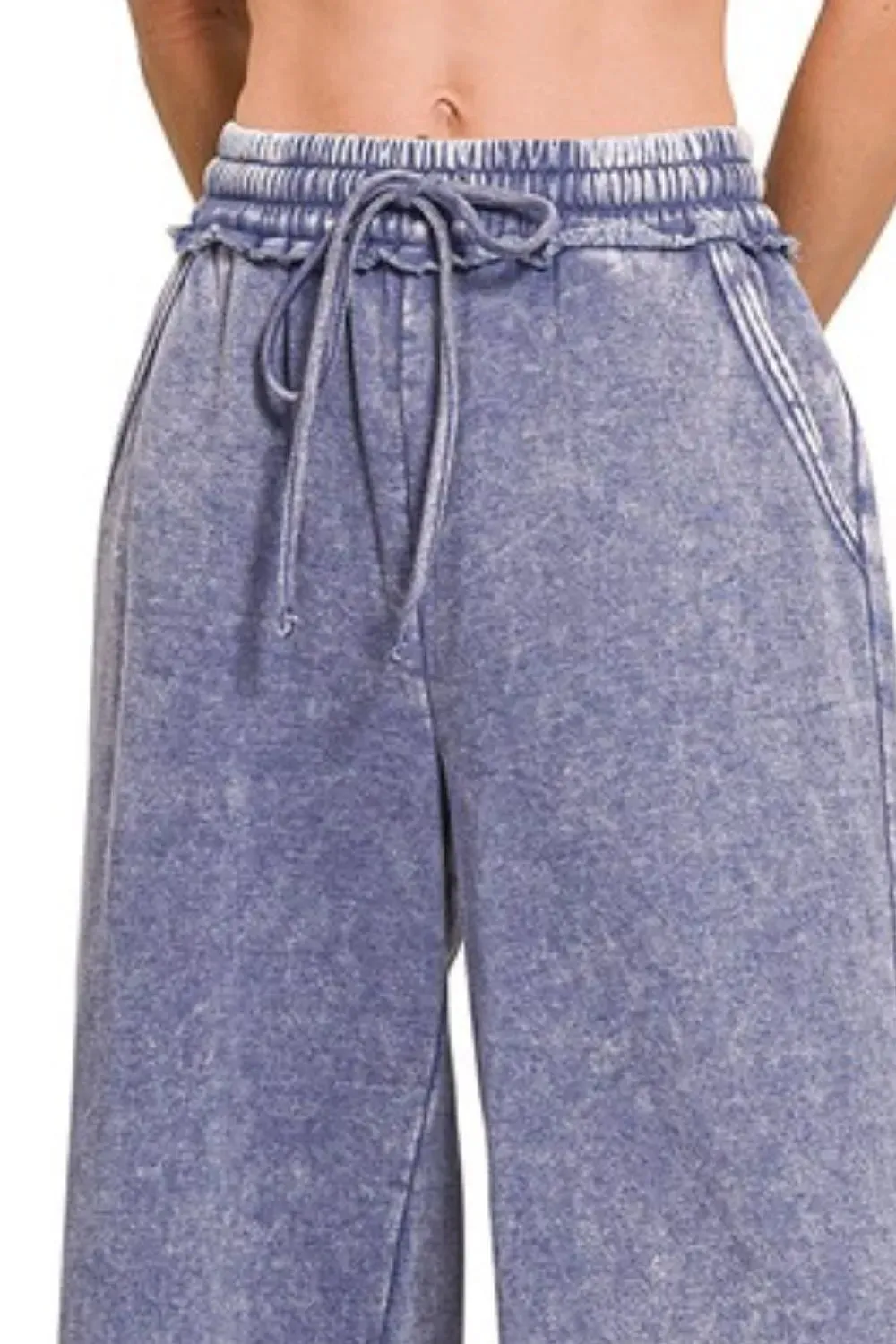 Zenana Acid Wash Fleece Palazzo Sweatpants with Pockets sold by Charming Charlie product image thumbnail 2