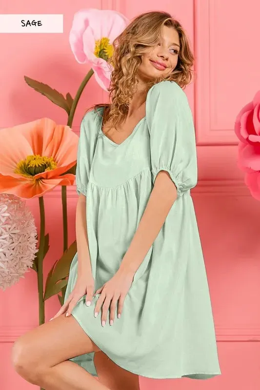 BiBi Washed Linen Tiered Midi Dress with Puff Sleeves made by Charming Charlie