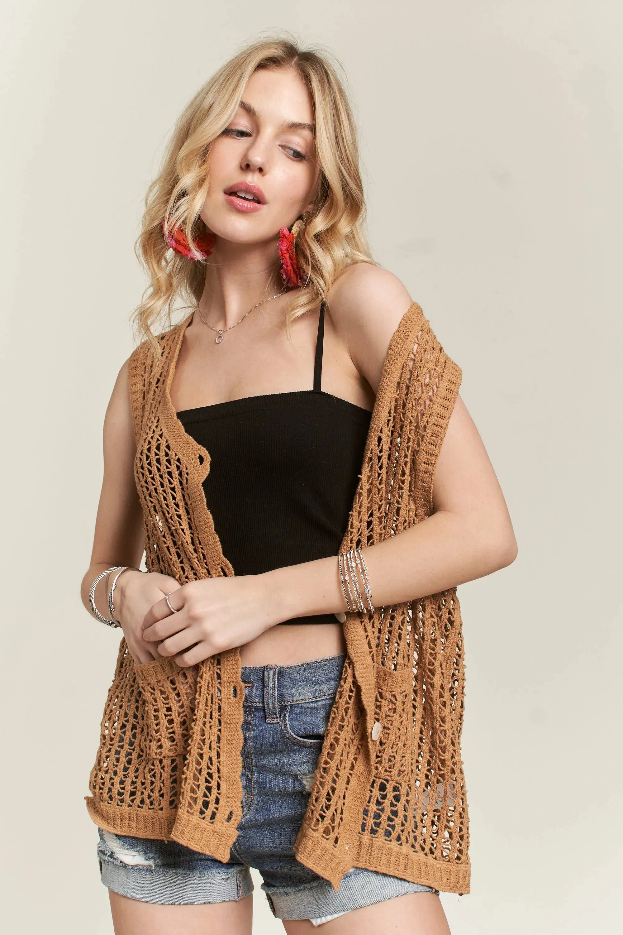 ADORA Button Down Crochet Vest Top sold by Charming Charlie product image thumbnail 3