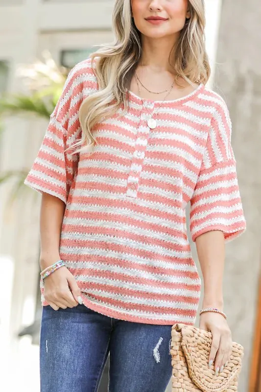 And The Why Stripe Knit Snap Button Front Casual Top sold by Charming Charlie