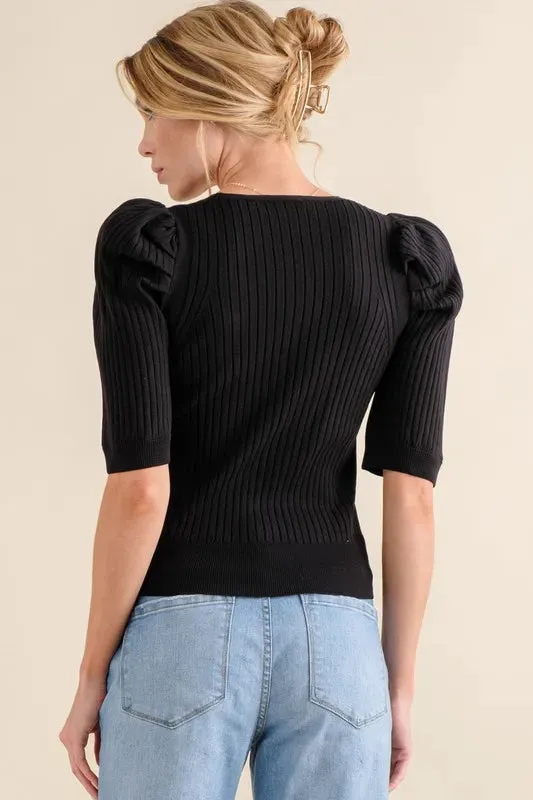 And The Why Puffed Half Sleeve Rib Basic Top sold by Charming Charlie product image thumbnail 2