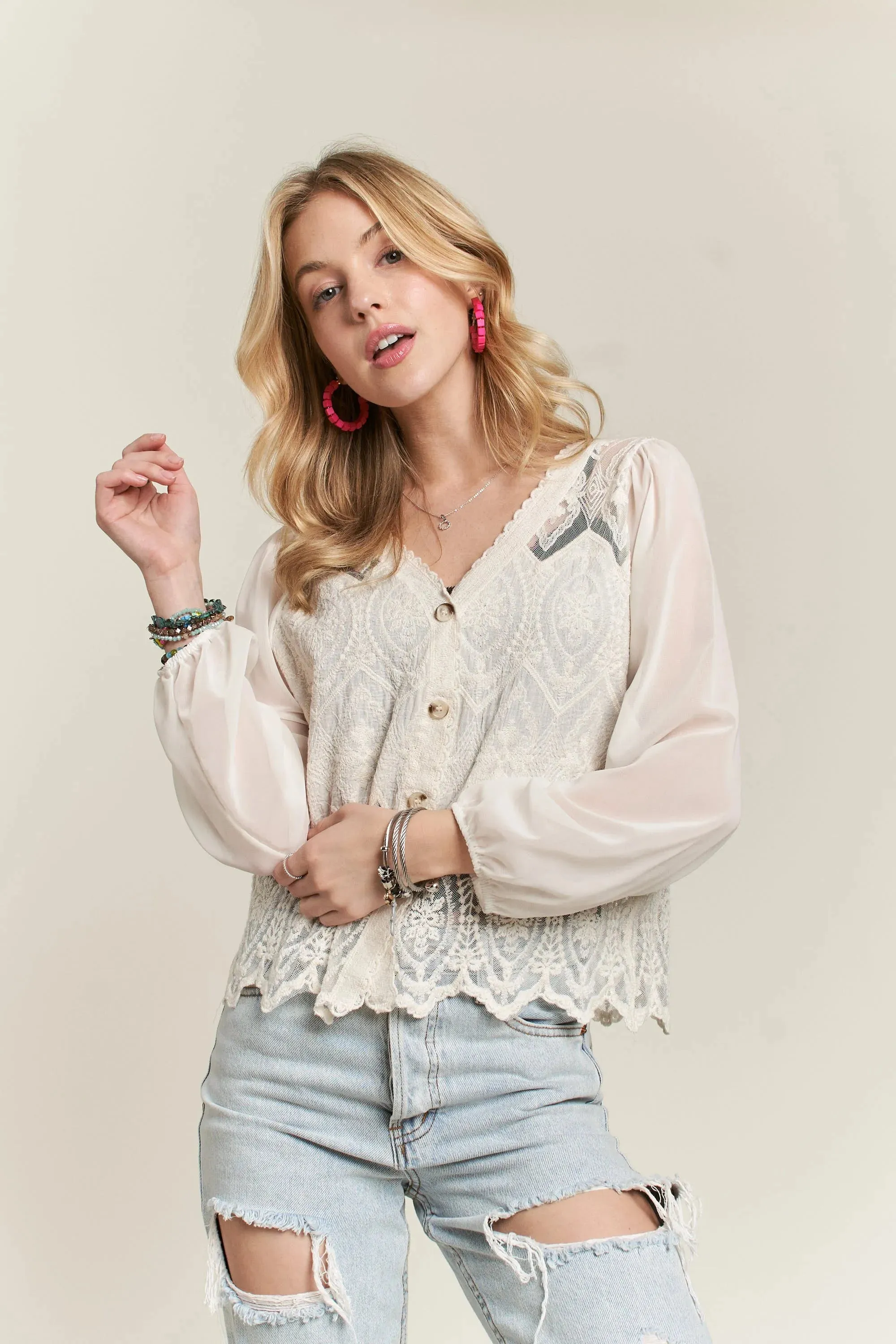 ADORA Button Down Embroidered Blouse sold by Charming Charlie product image thumbnail 2