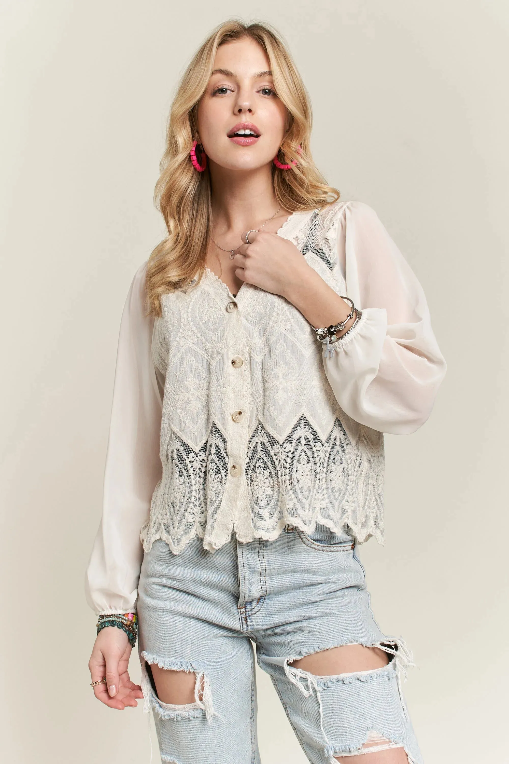 ADORA Button Down Embroidered Blouse sold by Charming Charlie product image thumbnail 3