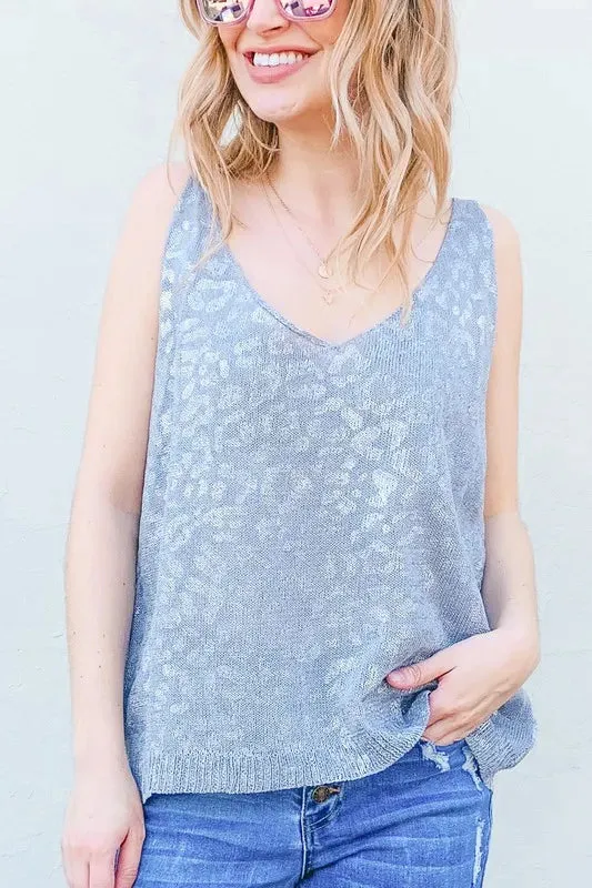 And The Why Leopard Foil Print Sleeveless Sweater Top sold by Charming Charlie product image thumbnail 3