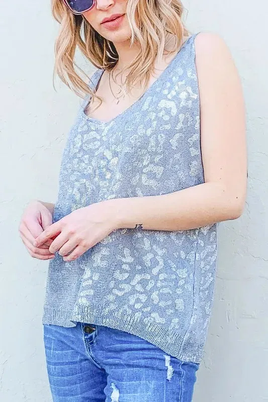 And The Why Leopard Foil Print Sleeveless Sweater Top sold by Charming Charlie product image thumbnail 2