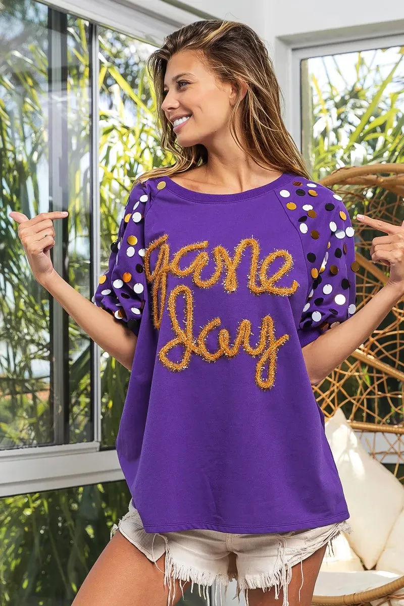 BiBi Game Day Metallic Letter Spangle Sleeve Top sold by Charming Charlie product image thumbnail 3