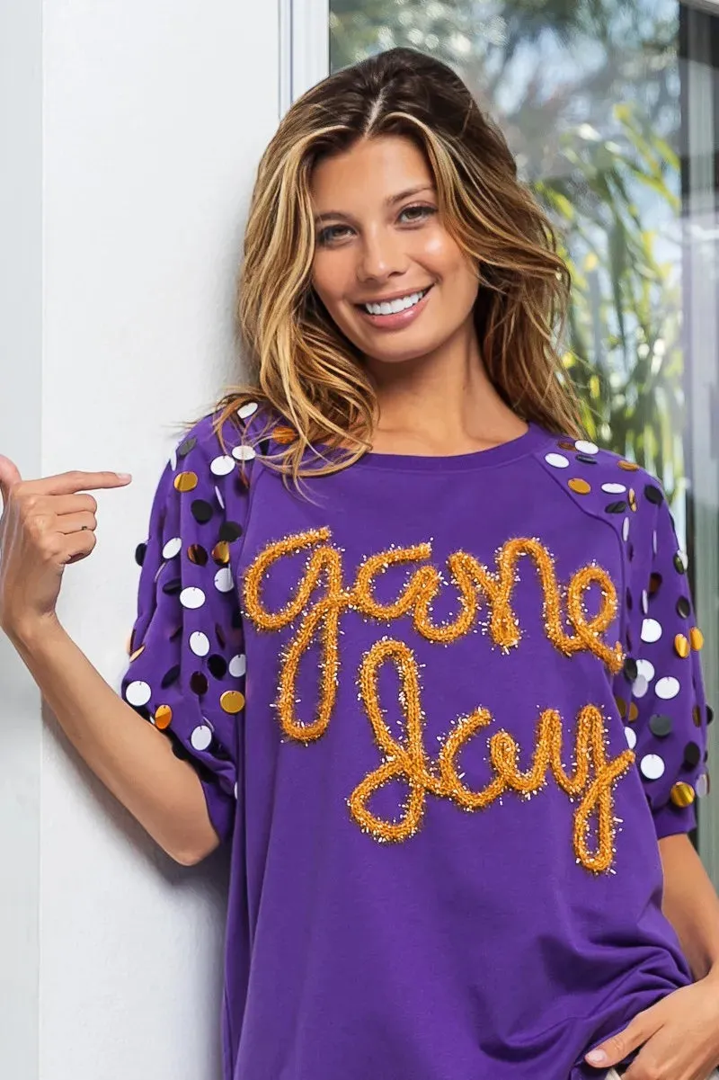 BiBi Game Day Metallic Letter Spangle Sleeve Top sold by Charming Charlie product image thumbnail 4