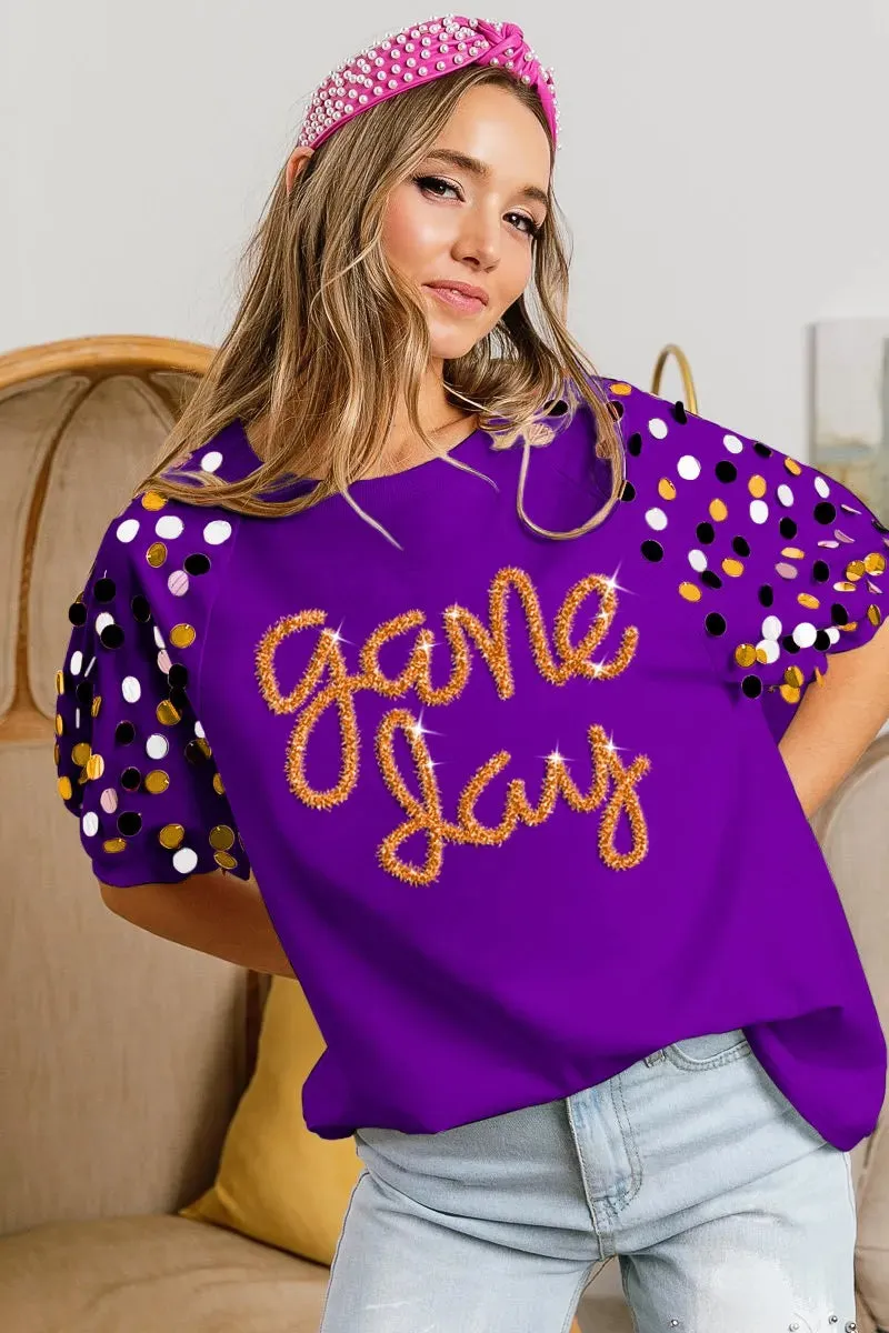BiBi Game Day Metallic Letter Spangle Sleeve Top sold by Charming Charlie product image thumbnail 5