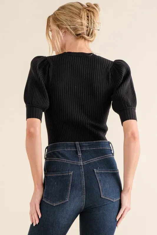 And The Why Puffed Half Sleeve Rib Basic Bodysuit sold by Charming Charlie product image thumbnail 4