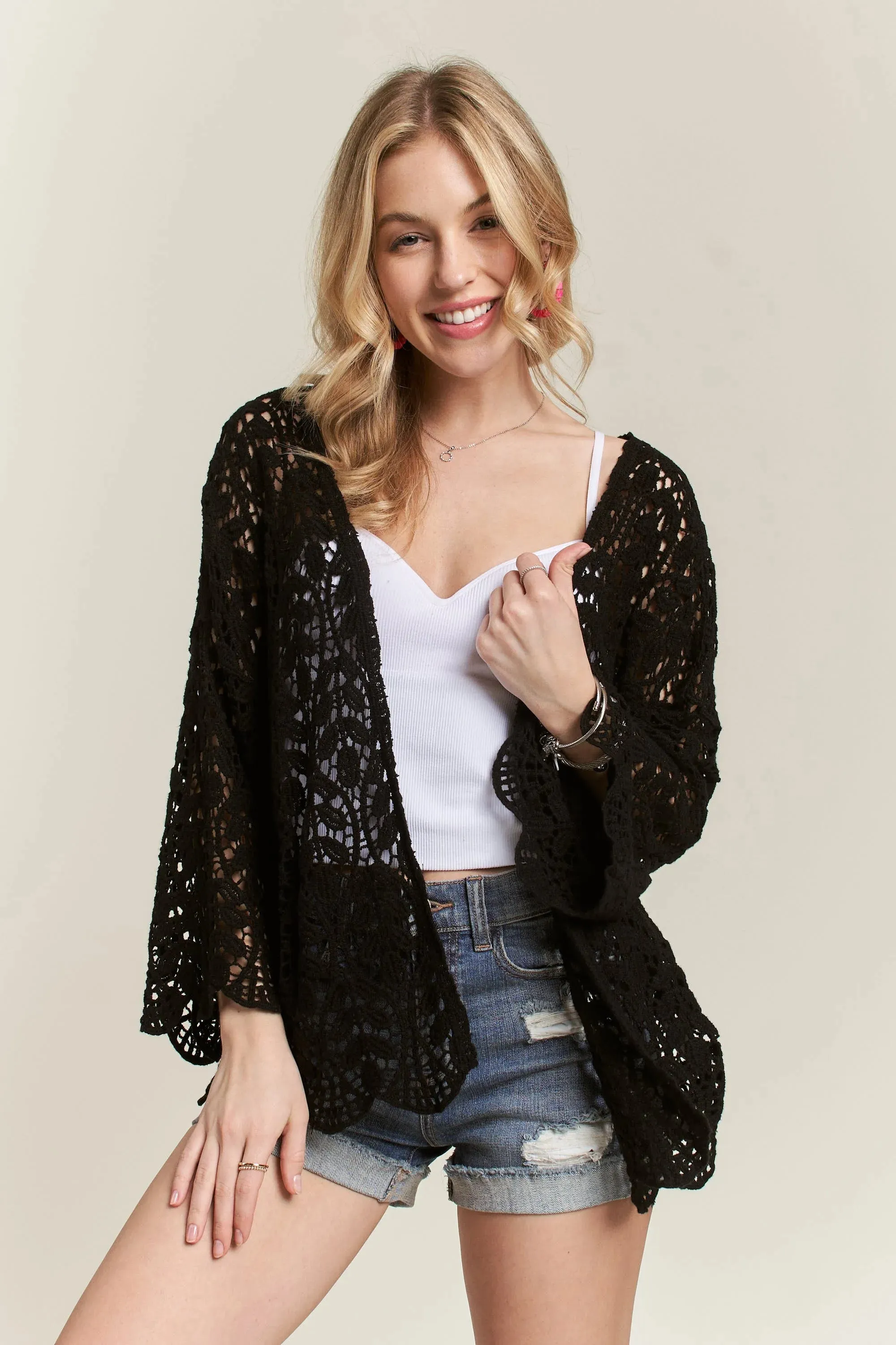 ADORA Leaf Pattern Crochet Cardigan sold by Charming Charlie