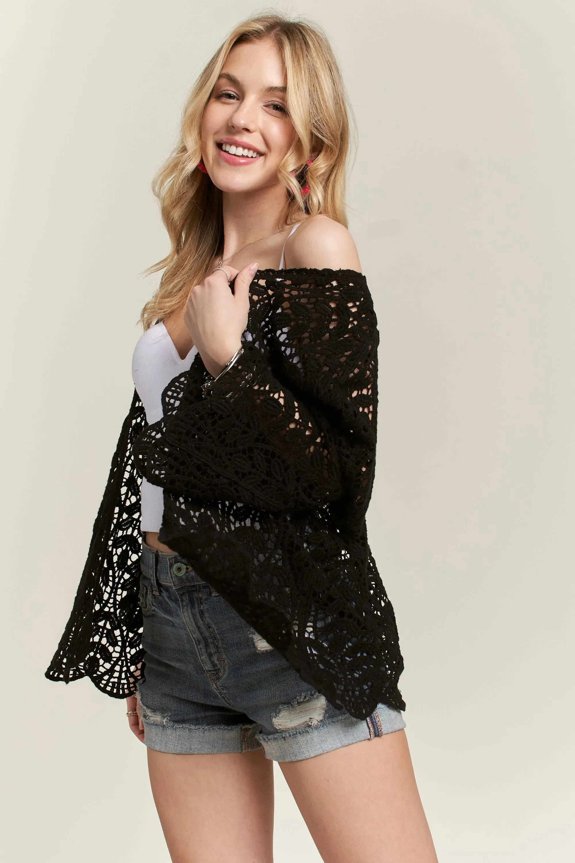 ADORA Leaf Pattern Crochet Cardigan sold by Charming Charlie product image thumbnail 2