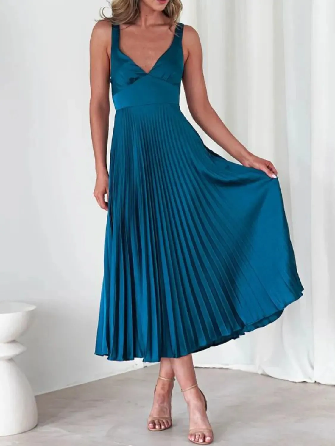 Pleated Backless V-Neck Midi Cami Dress sold by Charming Charlie product image thumbnail 3
