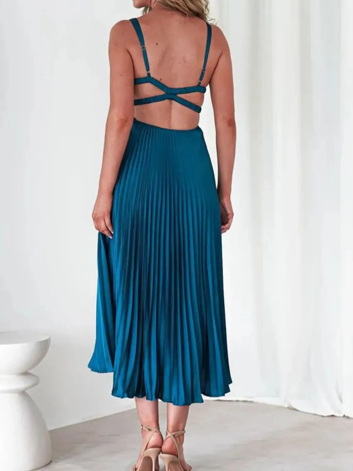 Pleated Backless V-Neck Midi Cami Dress sold by Charming Charlie product image thumbnail 4