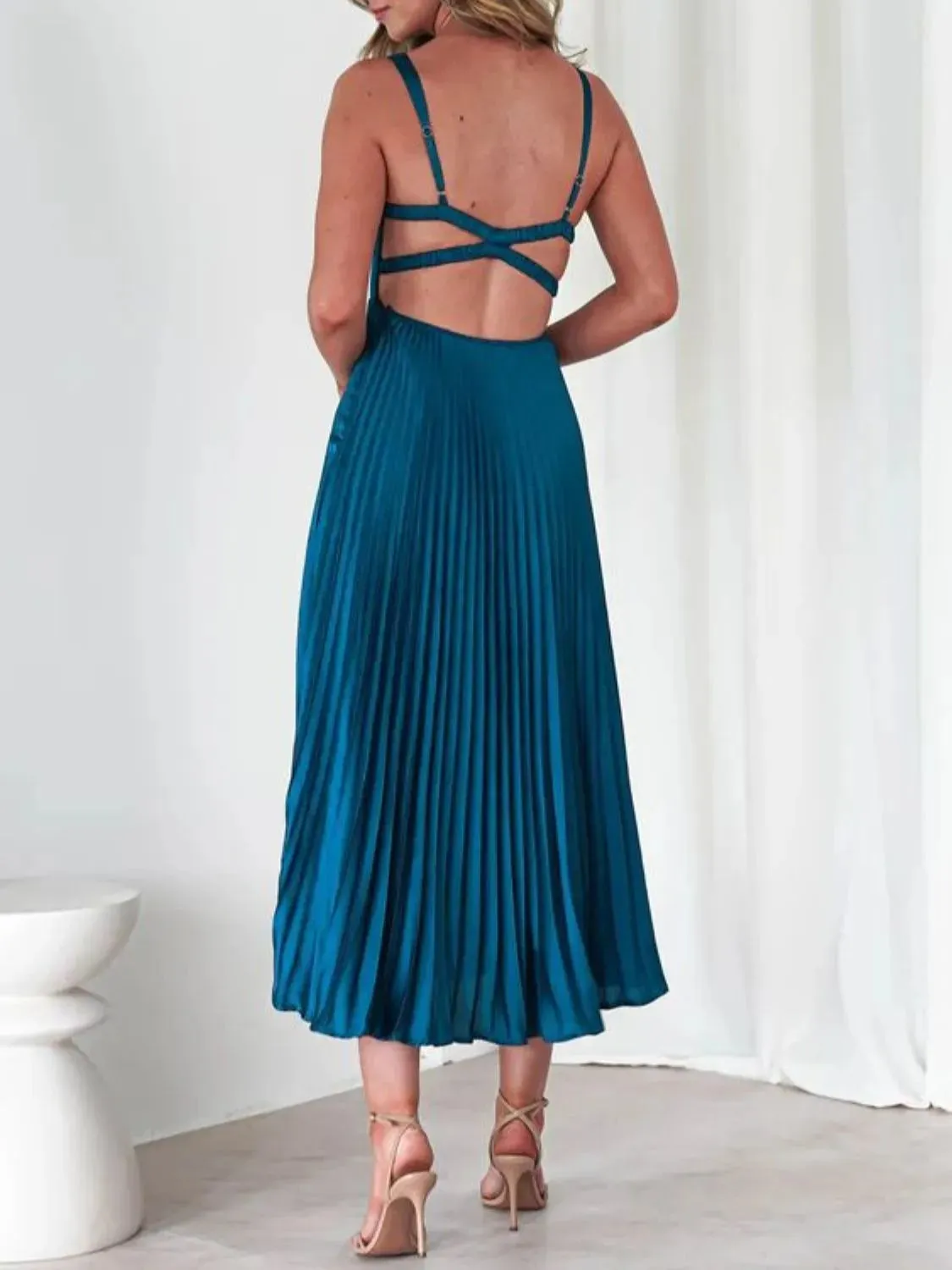 Pleated Backless V-Neck Midi Cami Dress sold by Charming Charlie product image thumbnail 5