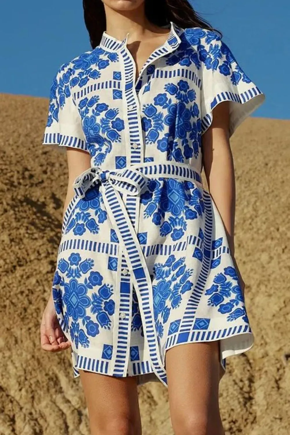 Printed Tie Waist Short Sleeve Dress sold by Charming Charlie product image thumbnail 4