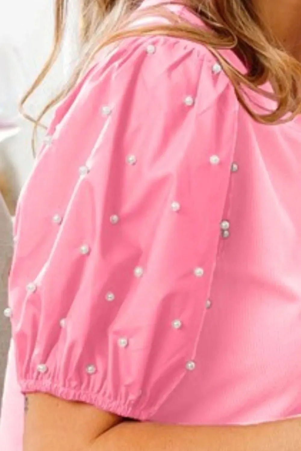 BiBi Pearl Beaded Short Puff Sleeve Top sold by Charming Charlie product image thumbnail 3