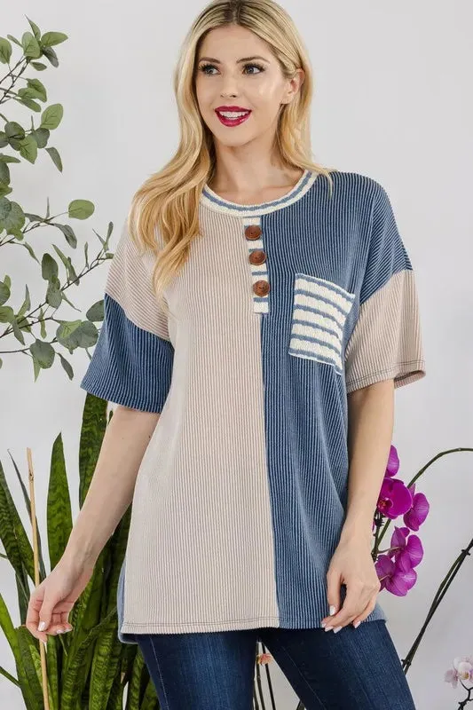 Celeste Full Size Rib Contrast Short Sleeve T-Shirt Plus SIze sold by Charming Charlie