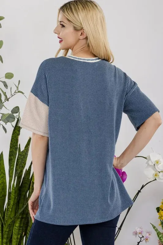 Celeste Full Size Rib Contrast Short Sleeve T-Shirt Plus SIze sold by Charming Charlie product image thumbnail 4