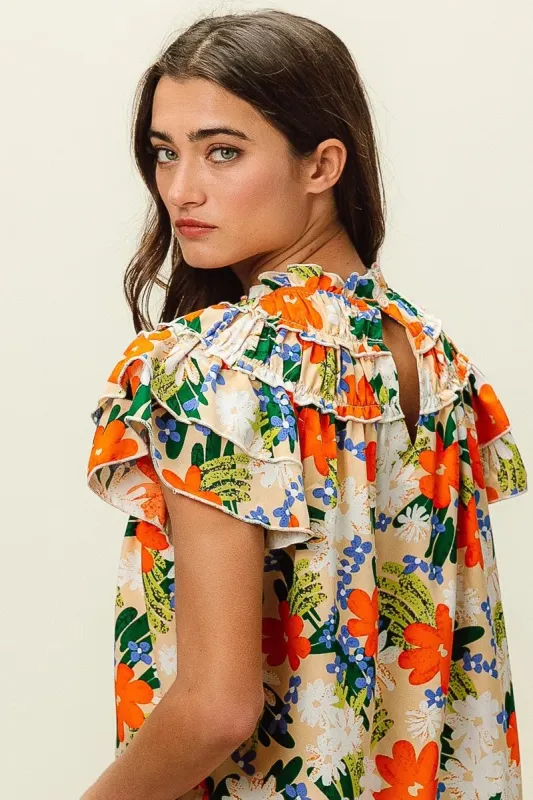 BiBi Multi Color Floral Print Woven Top sold by Charming Charlie