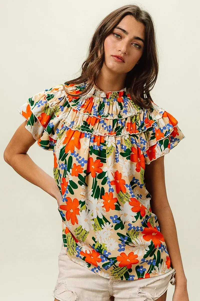 BiBi Multi Color Floral Print Woven Top sold by Charming Charlie product image thumbnail 4