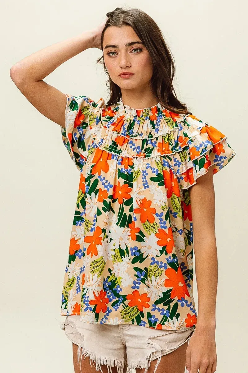 BiBi Multi Color Floral Print Woven Top sold by Charming Charlie product image thumbnail 3