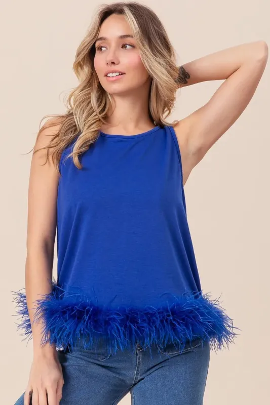 BiBi French Terry Faux Feather Bottom Back Tied Top sold by Charming Charlie