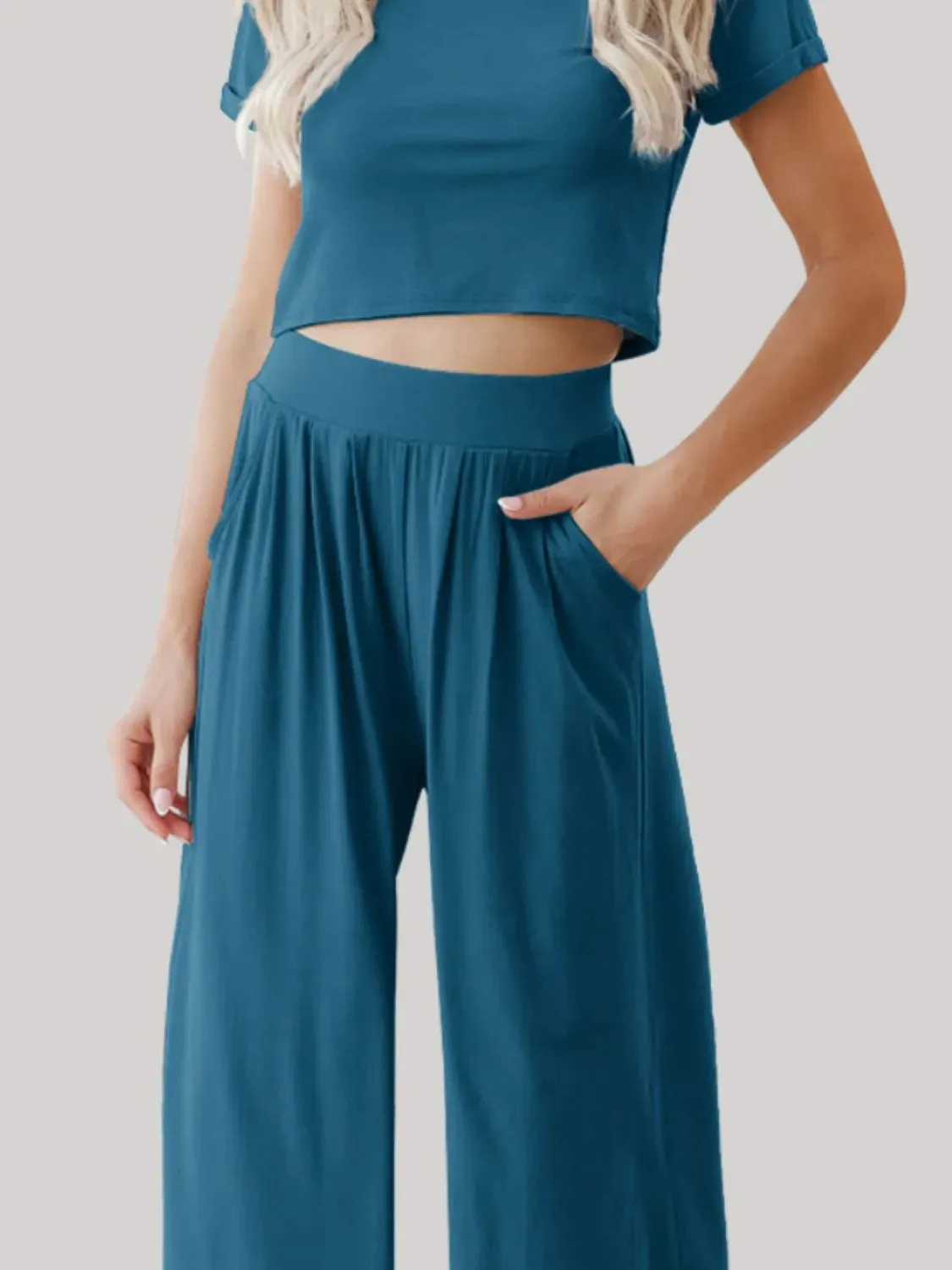Round Neck Short Sleeve Top and Pants Set sold by Charming Charlie product image thumbnail 3