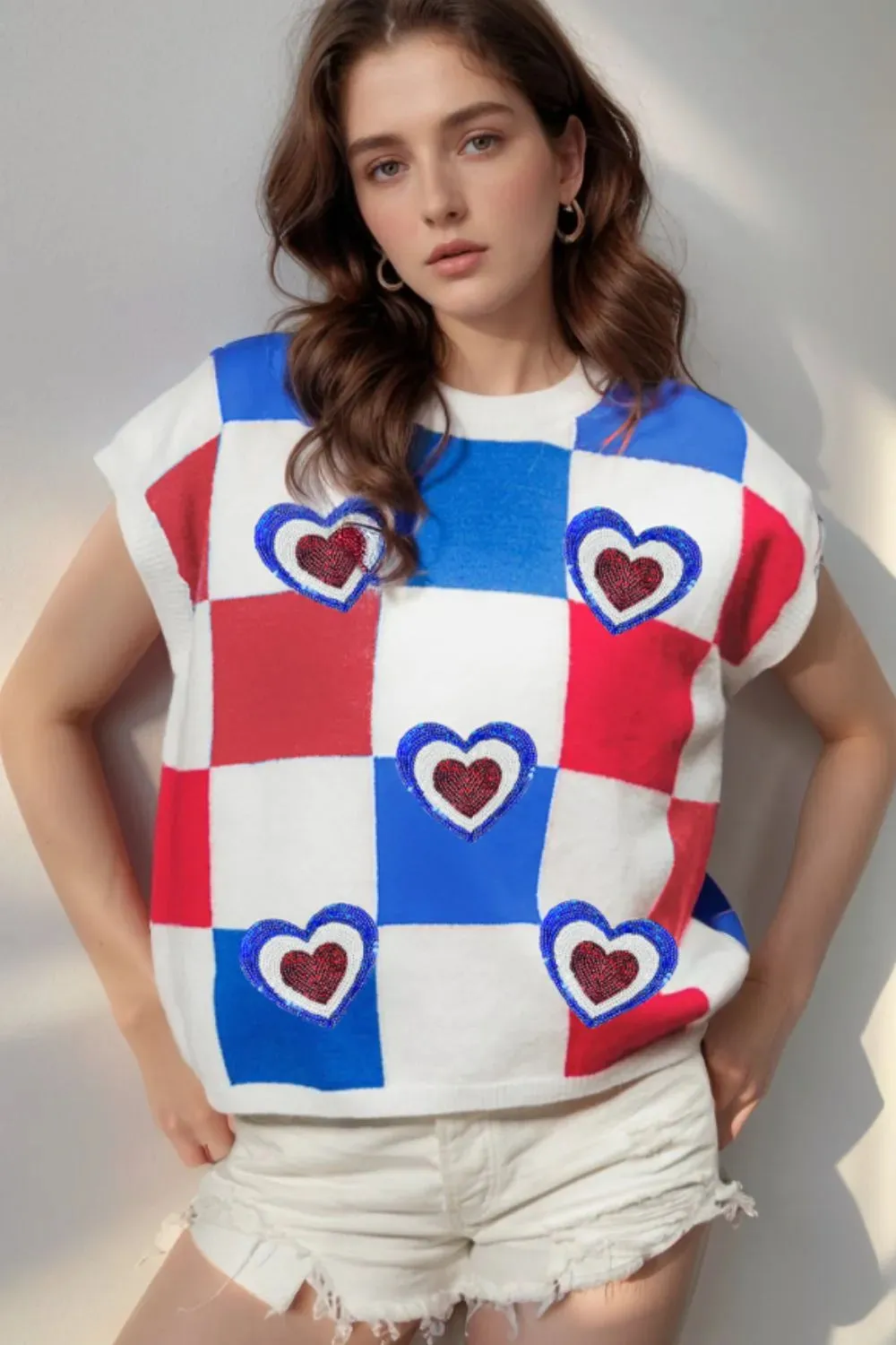Sequin Heart Color Block Round Neck Knit Top sold by Charming Charlie product image thumbnail 2
