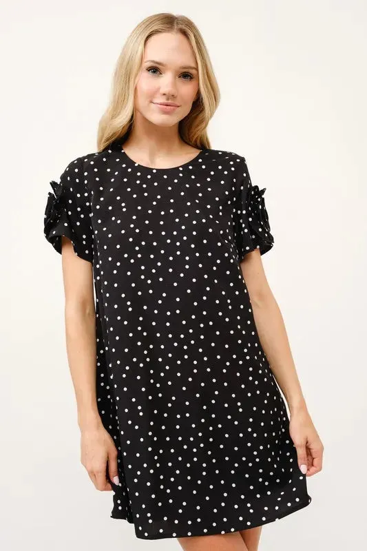 And The Why Embellished Sleeve Polka Dots Shift Dress sold by Charming Charlie