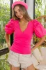 BiBi Front Wrap V-Neck Puff Sleeve Rib Knit Top sold by Charming Charlie