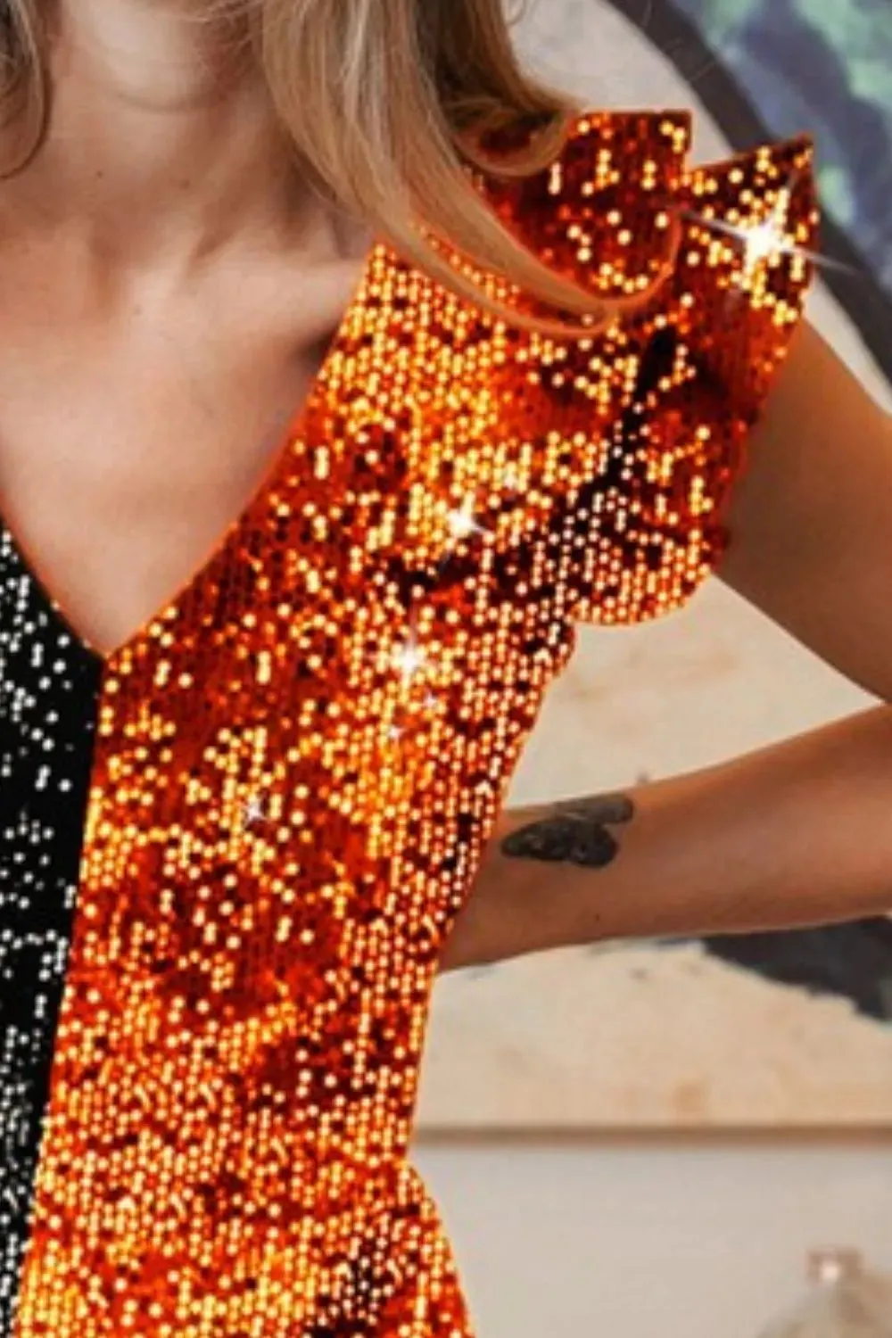 BiBi Game Day Color Block Sequin Ruffled Armhole Top sold by Charming Charlie product image thumbnail 3