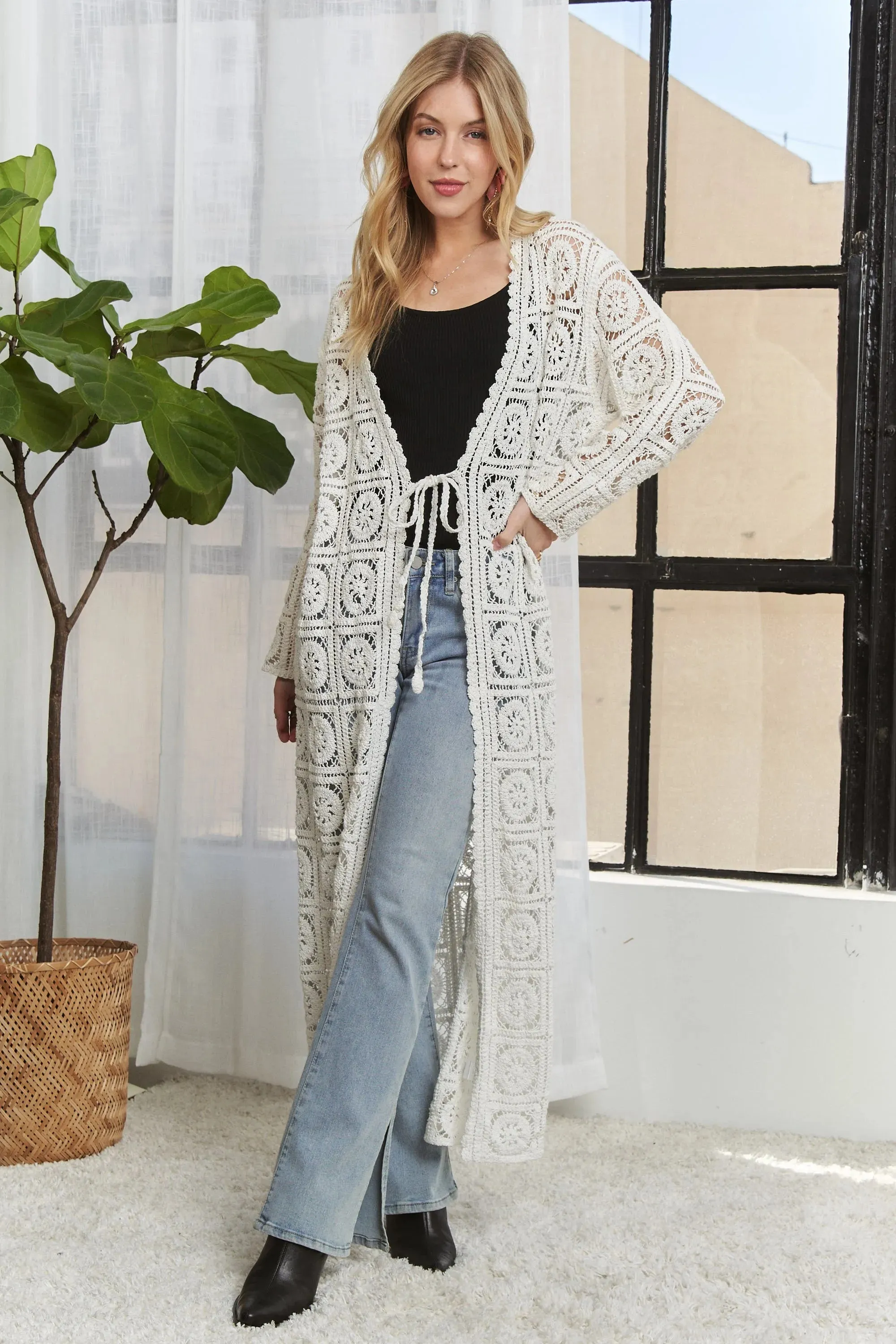 ADORA Long Sleeves Crochet Elastic Cardigan sold by Charming Charlie product image thumbnail 2
