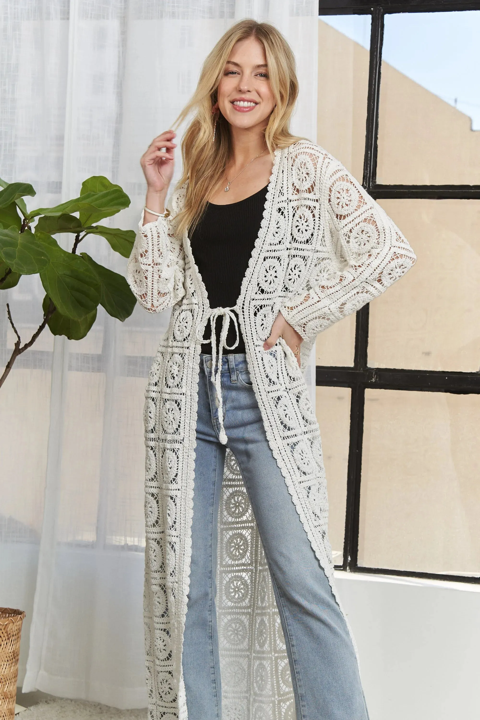 ADORA Long Sleeves Crochet Elastic Cardigan sold by Charming Charlie product image thumbnail 4