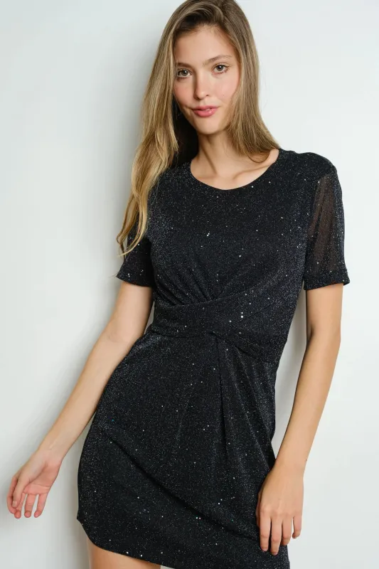 BiBi Twisted Front Glitter Mini Dress sold by Charming Charlie