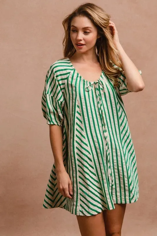 BiBi Puffy Sleeves Romper with Back Button Closure sold by Charming Charlie